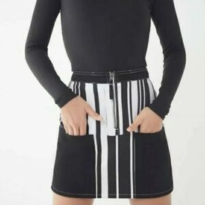 BDG Urban Outfitters Black And White Striped Zip Front Mini Skirt - Size Small